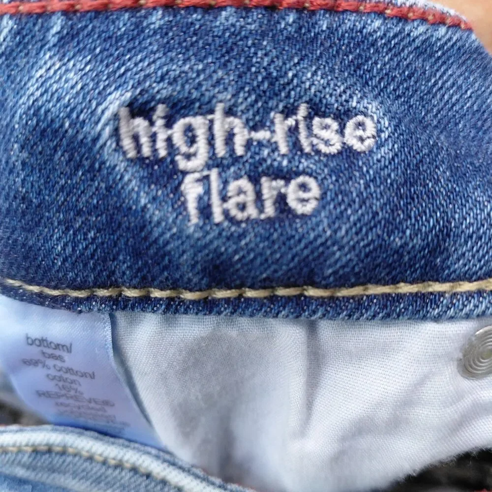 Edgely Flare Jeans Womens 10 Blue Denim High Rise Front Seam Raw Hem Comfort
